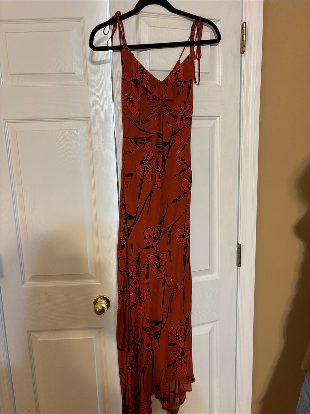 Anthropologie burnt orange, ankle length dress